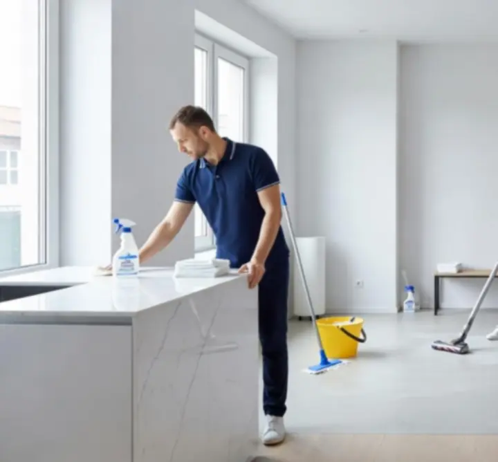 Ilustracja uporządkowanego procesu sprzątania krok po kroku